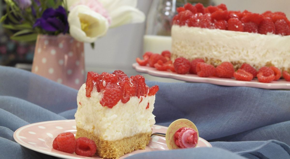 Milchreis-Torte mit Himbeeren